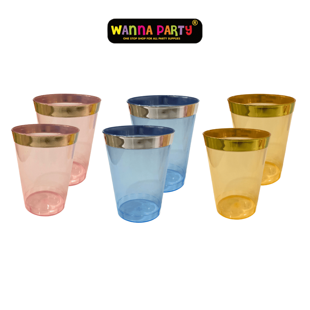 Wanna Party Neon Drinking Glasses with Silver/Rose Gold and Go