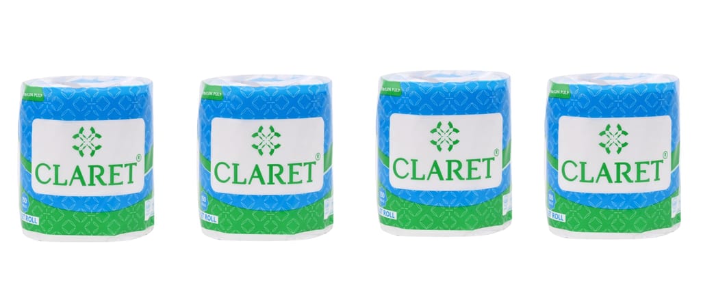 Claret Soft & Absorbent 2-Ply Toilet Tissue Rolls - 150 Pulls/Roll, Pack of 4, Perfect for Everyday Use, Gentle on Skin and Highly Durable
