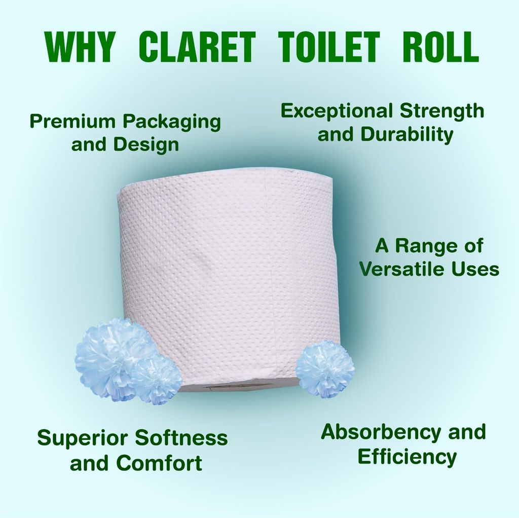 Claret Soft & Absorbent 2-Ply Toilet Tissue Rolls - 150 Pulls/Roll, Pack of 4, Perfect for Everyday Use, Gentle on Skin and Highly Durable