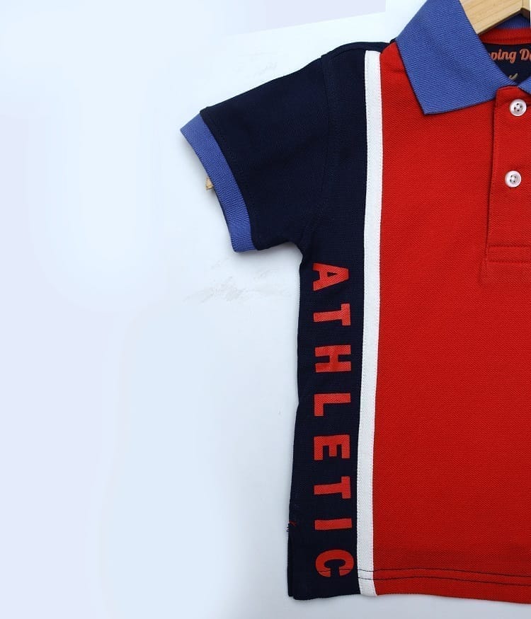 Boys Red Cut &Sew Polo T-Shirt