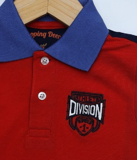 Boys Red Cut &Sew Polo T-Shirt