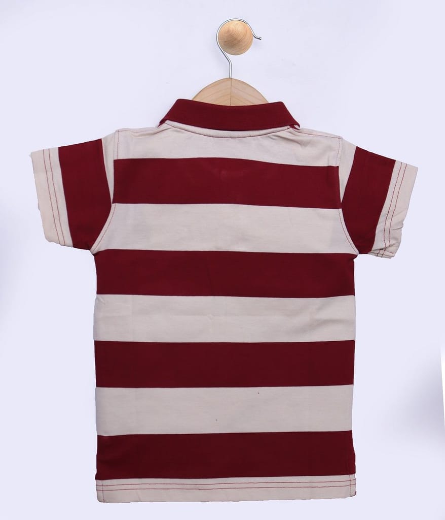 Boys Red and White Striped Polo T-Shirt
