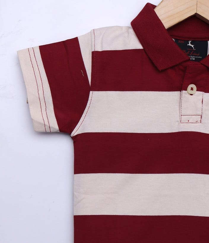 Boys Red and White Striped Polo T-Shirt