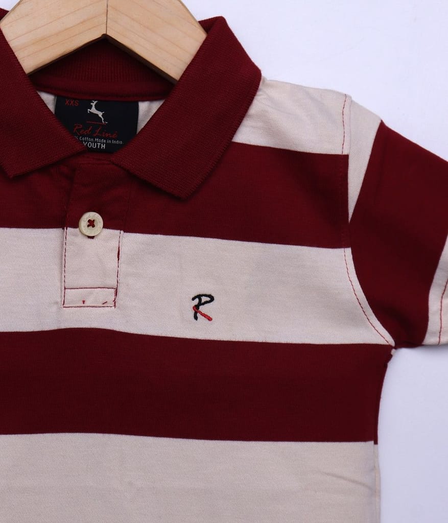 Boys Red and White Striped Polo T-Shirt