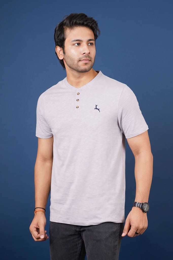 Mens  Cotton Grey Solids Henly T-Shirt