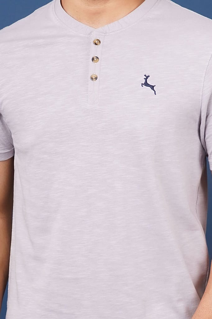 Mens  Cotton Grey Solids Henly T-Shirt