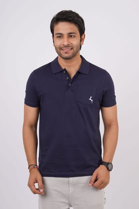 Men's Blue Solid Polo T-Shirt