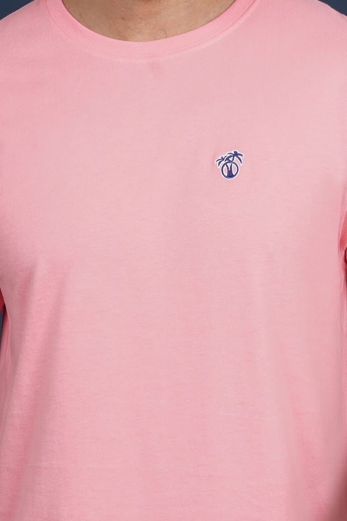 Men's Coral Solid Crew Neck T-Shirt