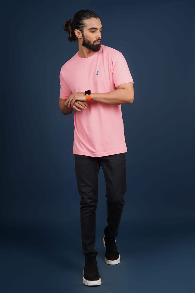 Men's Coral Solid Crew Neck T-Shirt