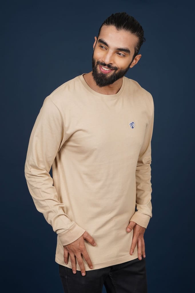 Men's Khaki Solid Crew Neck T-Shirt