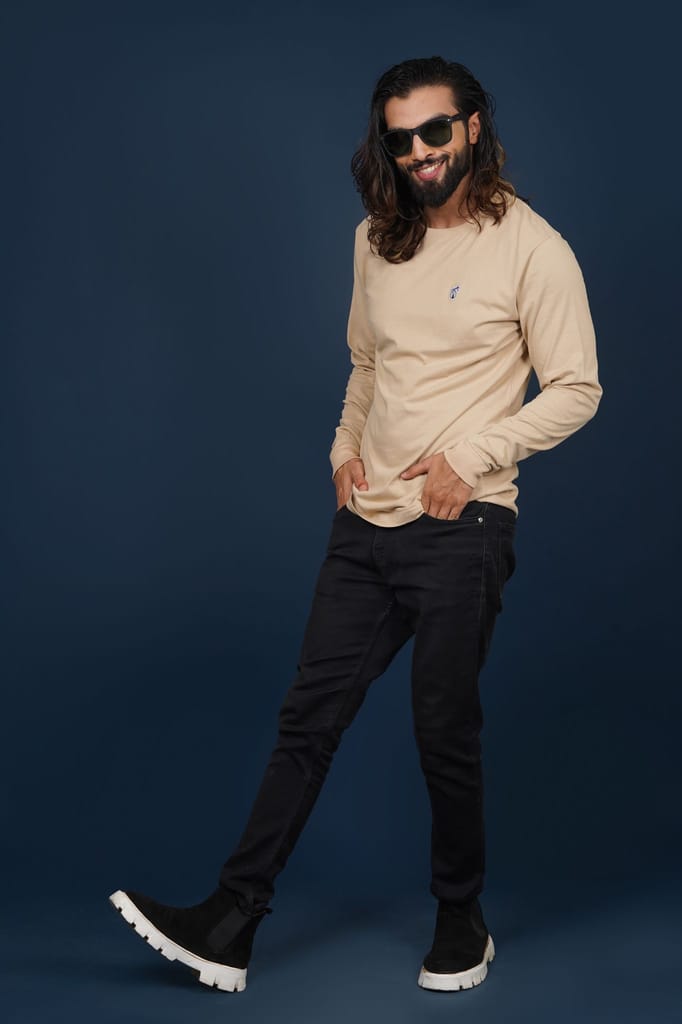 Men's Khaki Solid Crew Neck T-Shirt