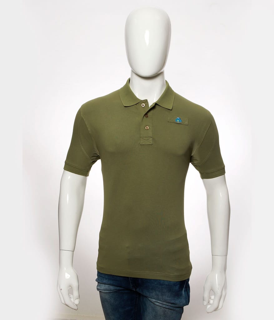 Men's Olive Green Solid Polo T-Shirt