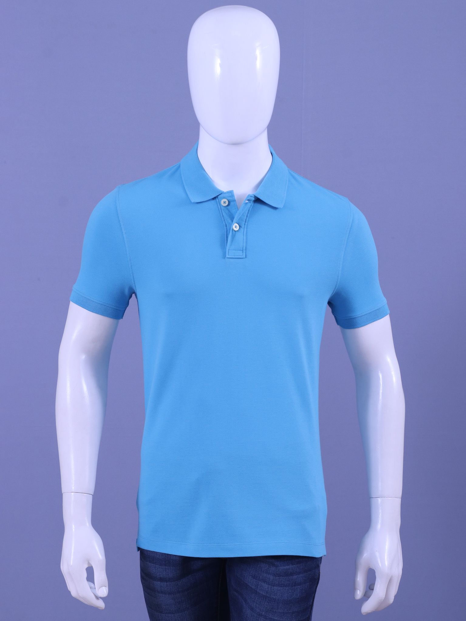 Men's MD Blue Enzyme Finish Solid Polo T-Shirt