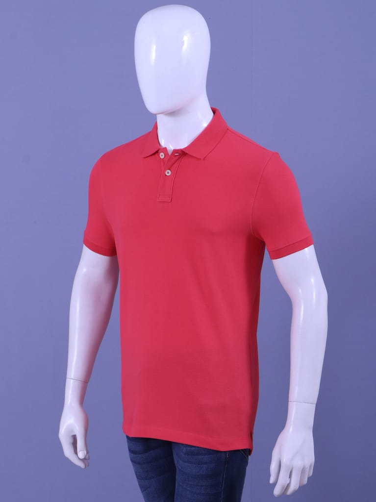 Men's Dark Pink Enzyme Finish Solid Polo T-Shirt