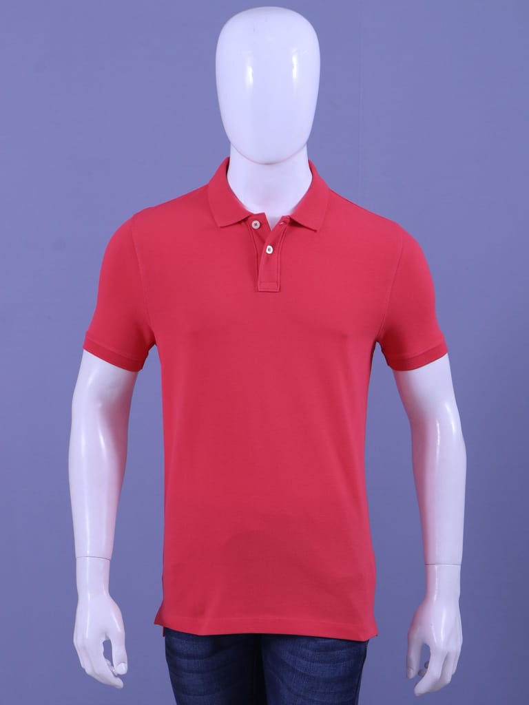 Men's Dark Pink Enzyme Finish Solid Polo T-Shirt
