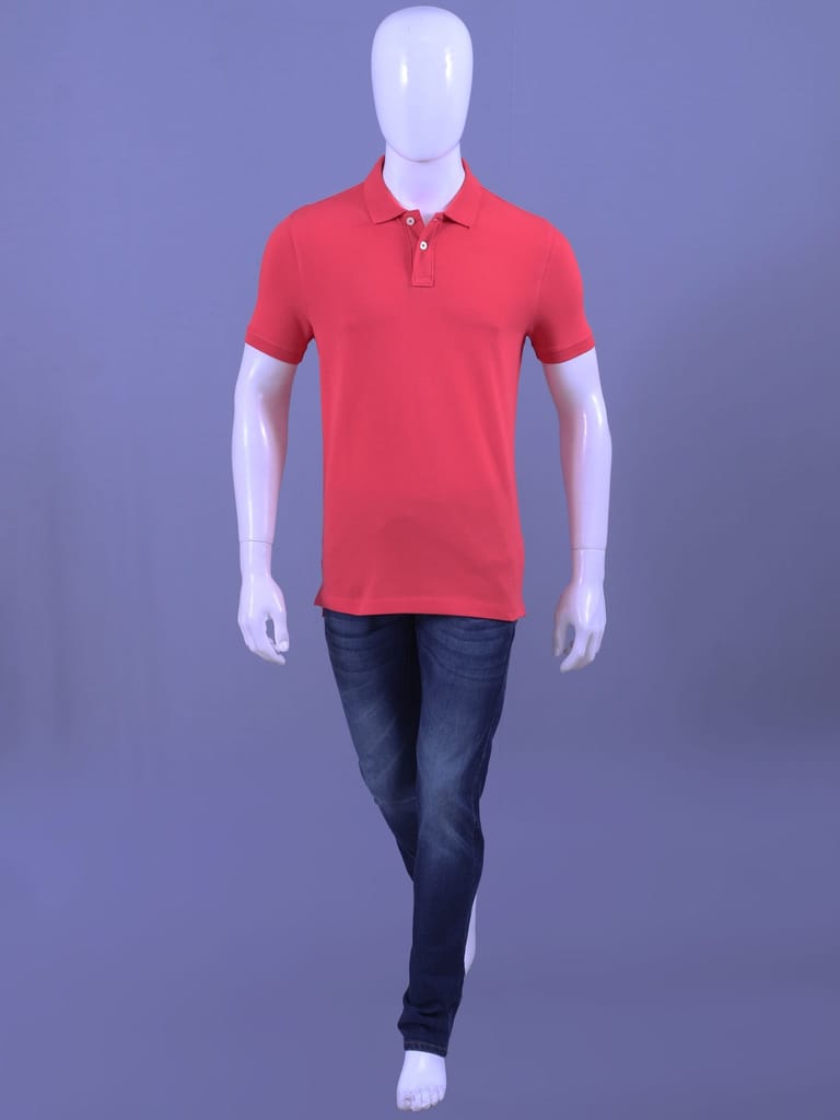 Men's Dark Pink Enzyme Finish Solid Polo T-Shirt