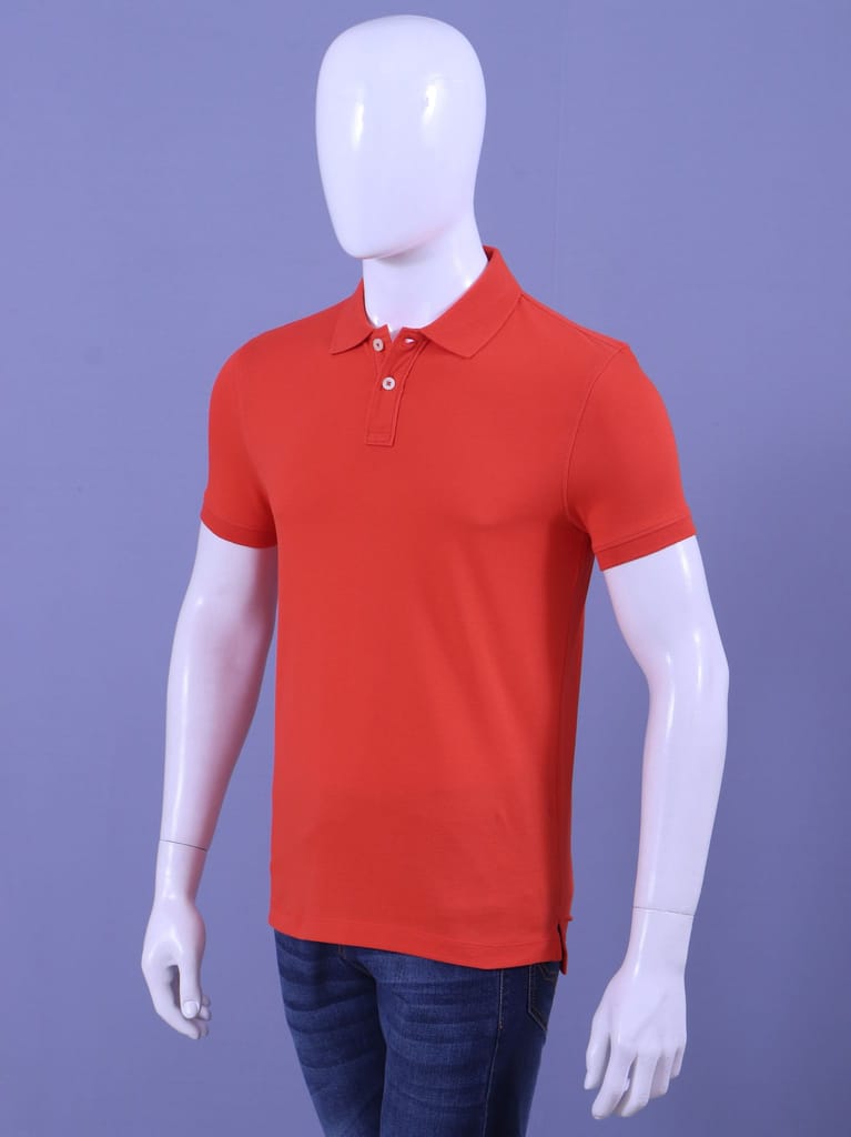 Men's Dark Orange Enzyme Finish Solid  Polo T-Shirt
