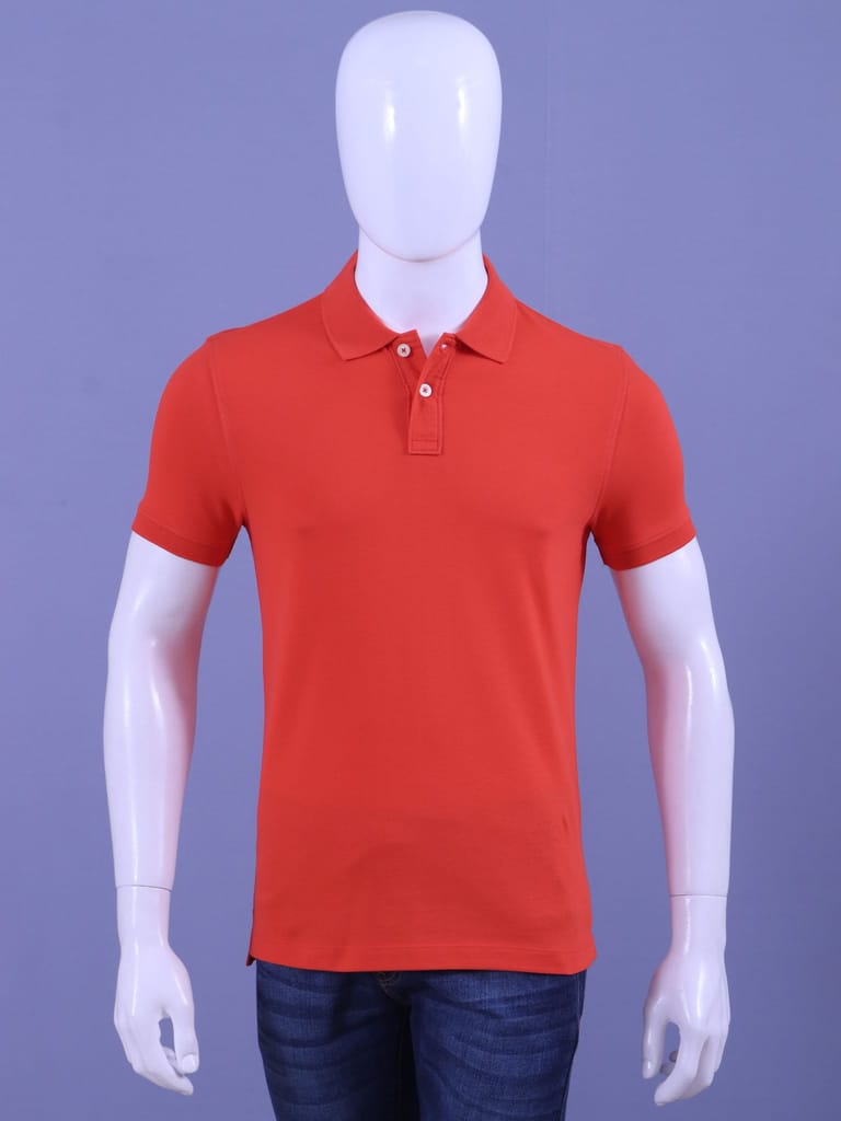 Men's Dark Orange Enzyme Finish Solid  Polo T-Shirt
