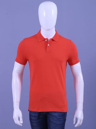 Men's Dark Orange Enzyme Finish Solid  Polo T-Shirt