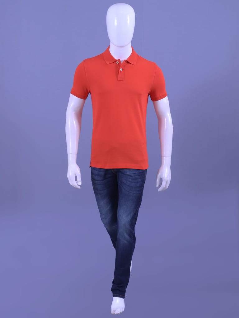 Men's Dark Orange Enzyme Finish Solid  Polo T-Shirt