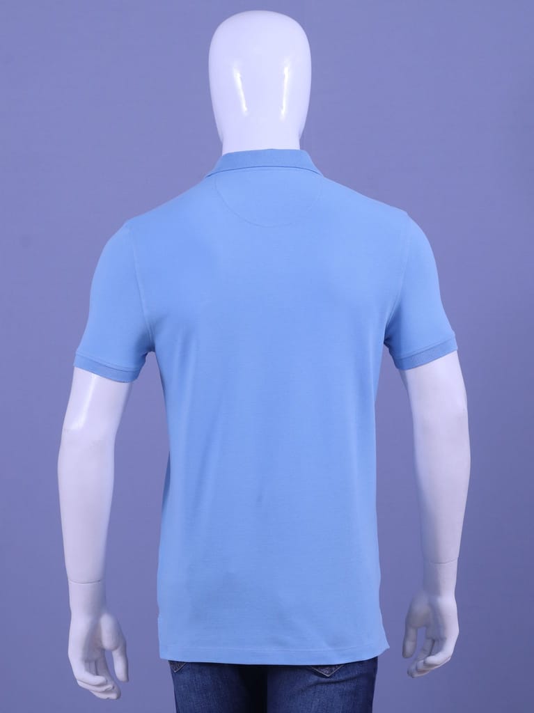 Men's Sky Blue Enzyme Finish Solid Polo T-Shirt