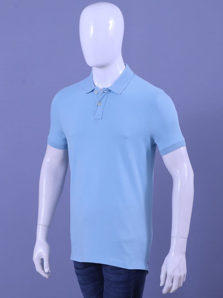 Men's Sky Blue Enzyme Finish Solid Polo T-Shirt