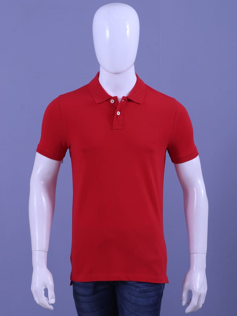 Men's Red Enzyme Finish Solid Polo T-Shirt