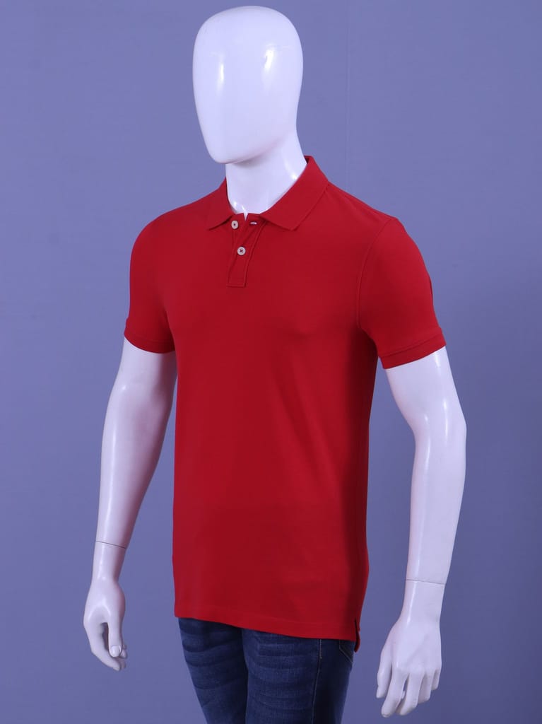 Men's Red Enzyme Finish Solid Polo T-Shirt