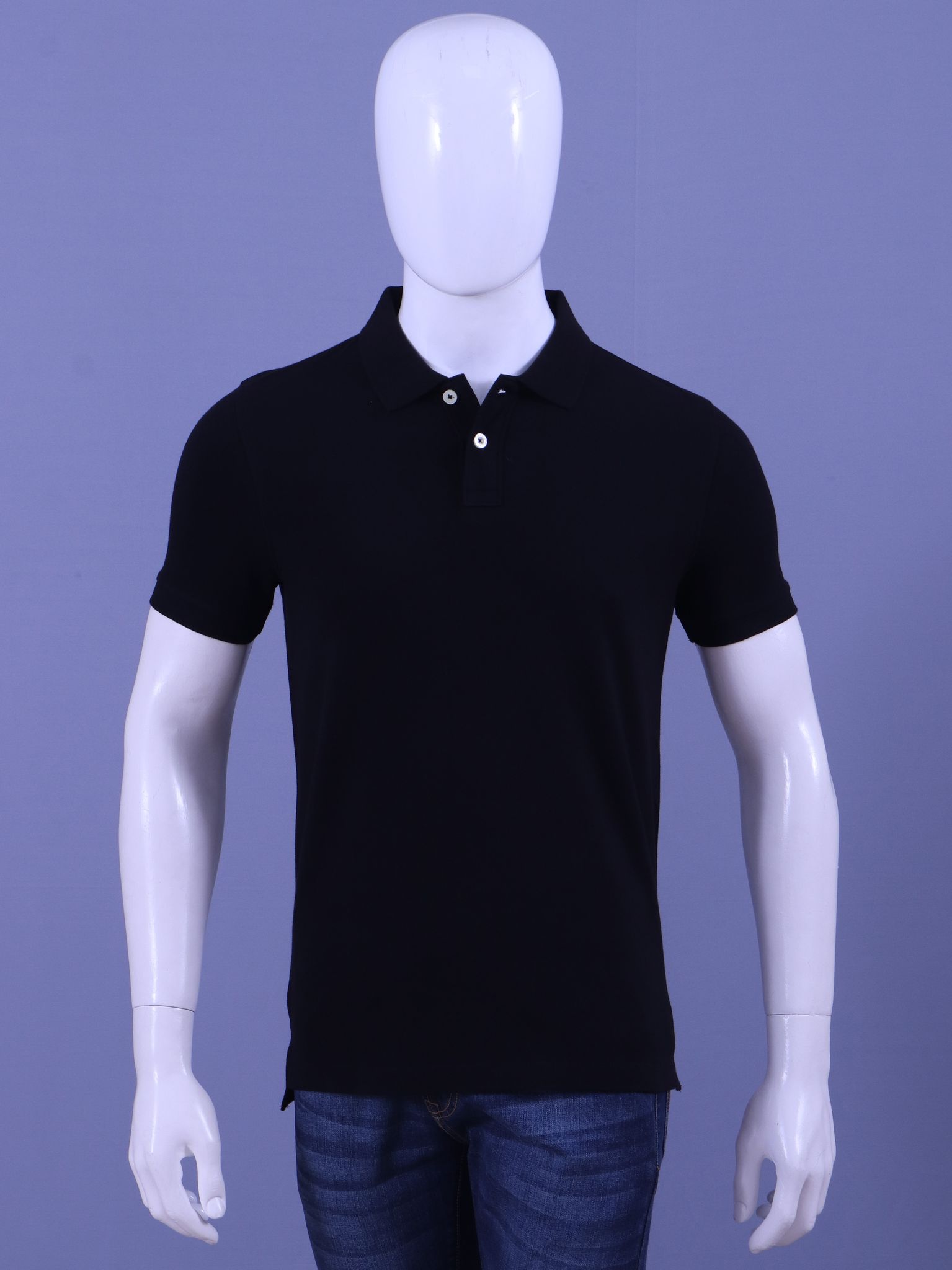 Men's Black Enzyme Finish Solid Polo T-Shirt