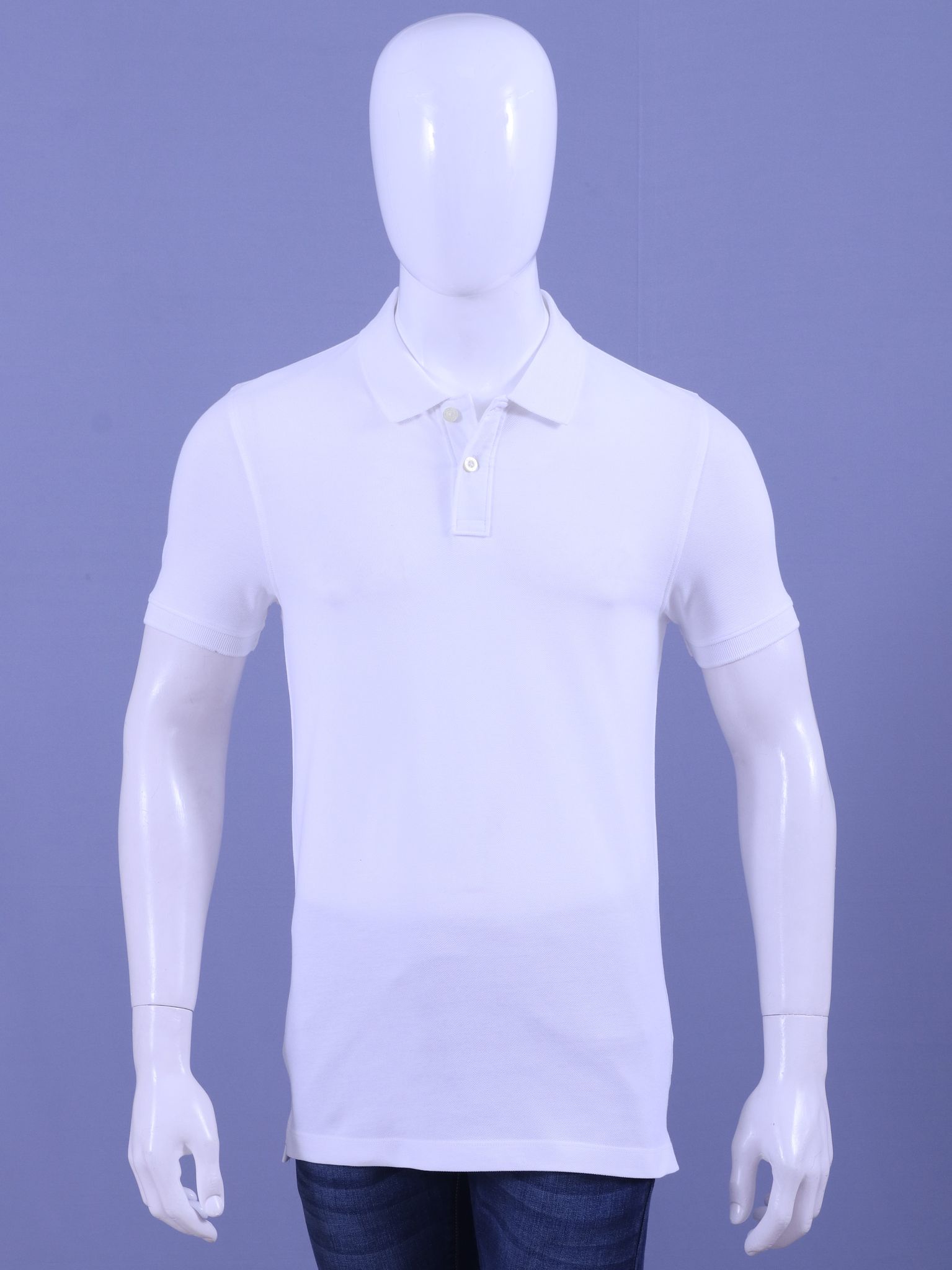 Men's White Enzyme Finish Solid  Polo T-Shirt