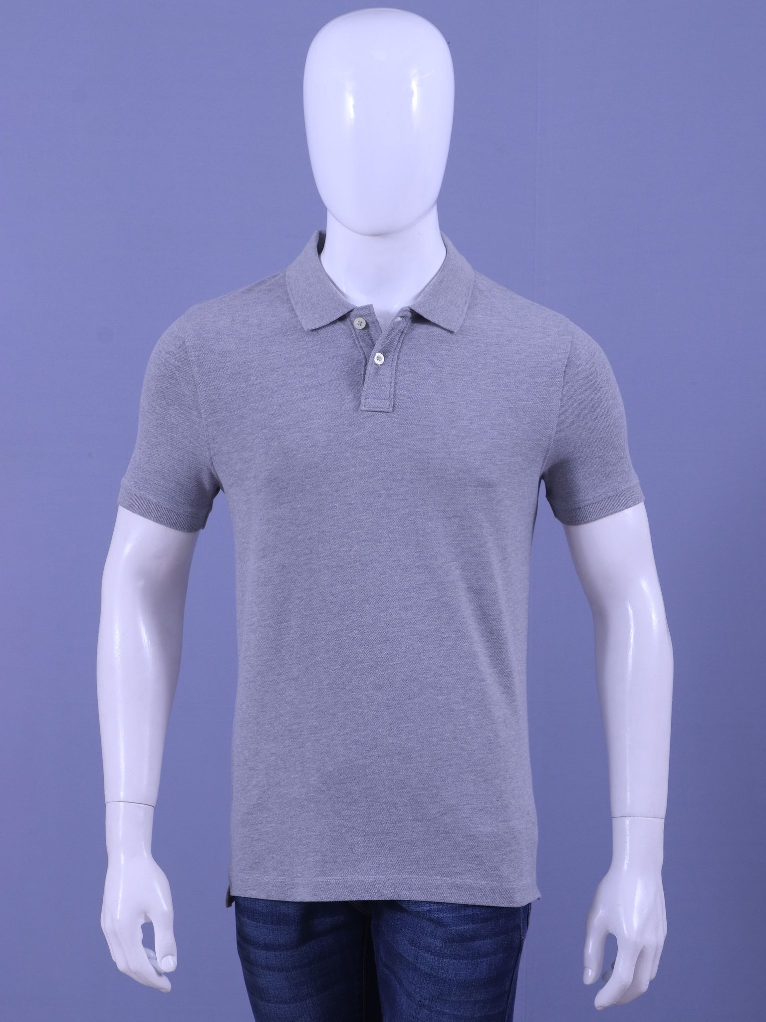 Men's Grey Melange Enzyme Finish Solid  Polo T-Shirt