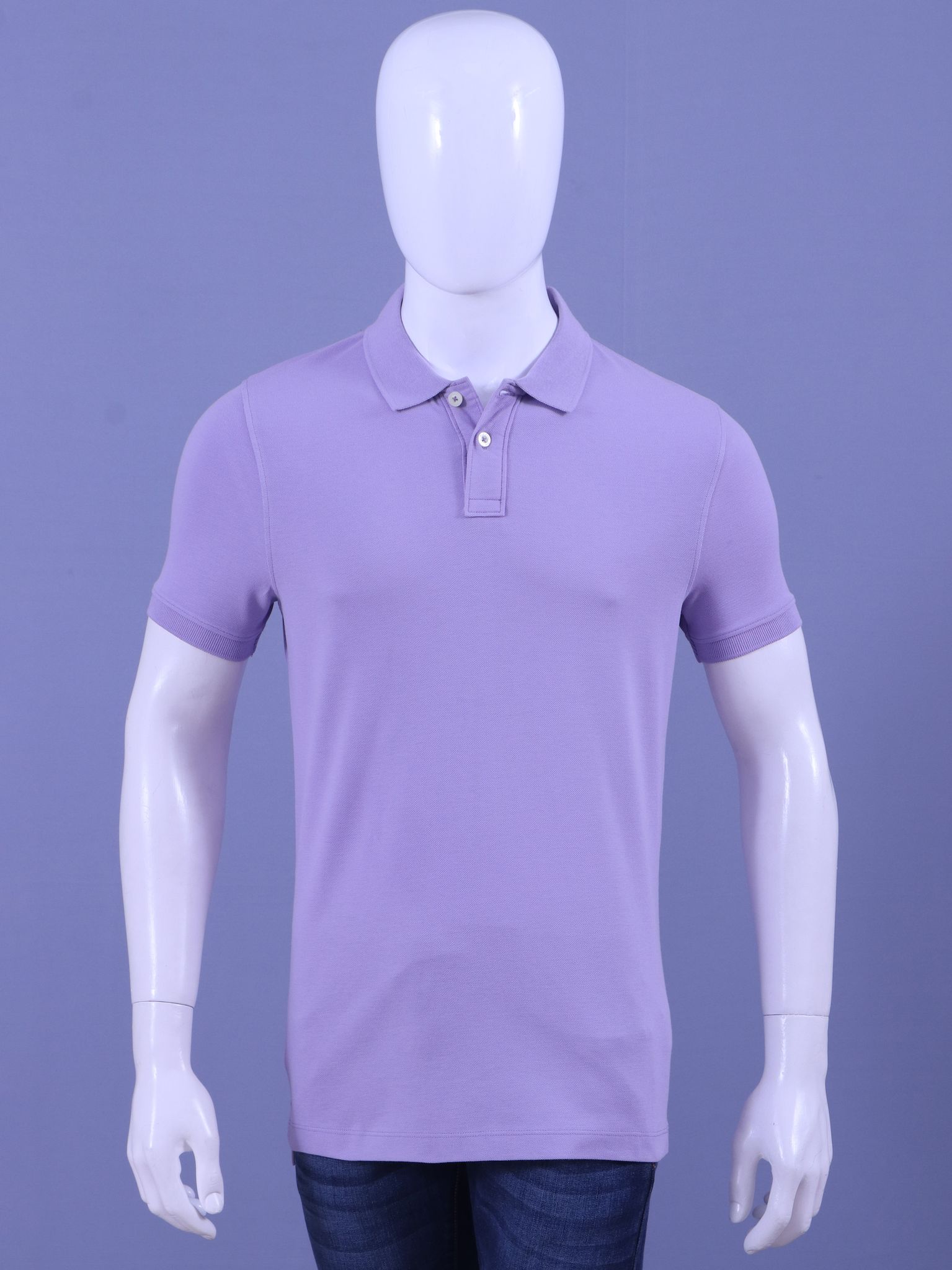Men's Lavender Enzyme Finish Solid Polo T-Shirt