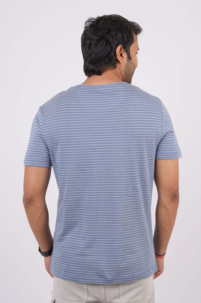 Men's Light Blue Striped Crew Neck T-Shirt