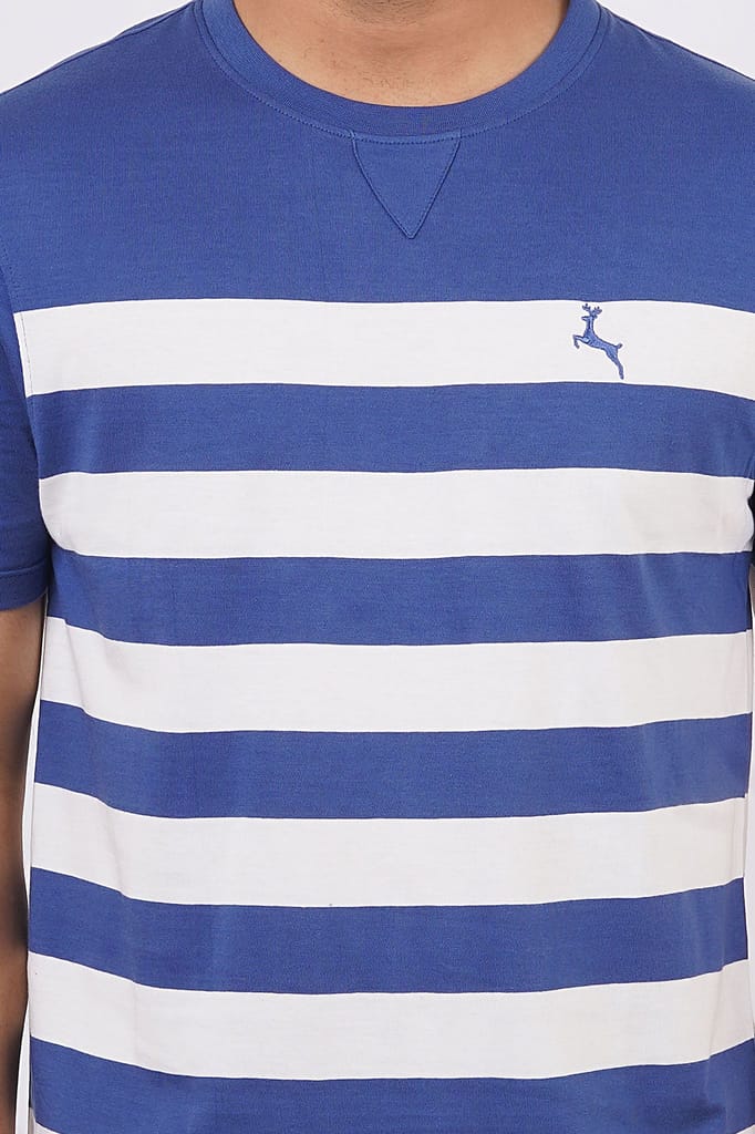 Men's True Navy Striped Crew Neck T-Shirt