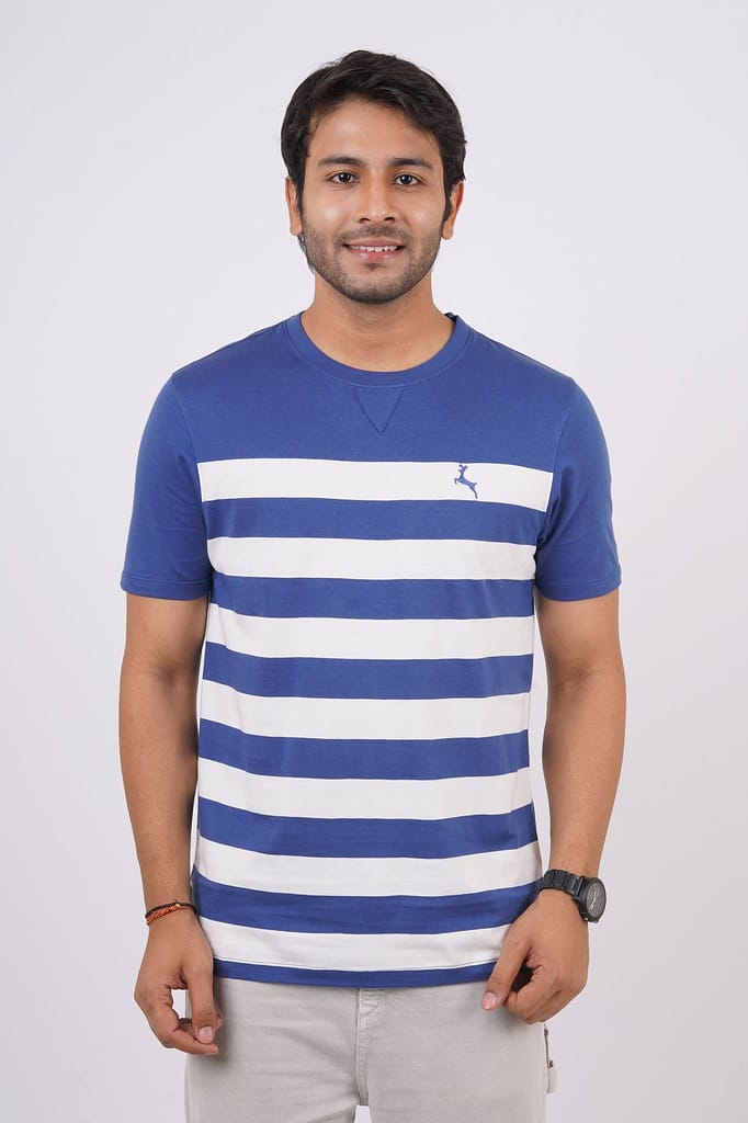 Men's True Navy Striped Crew Neck T-Shirt