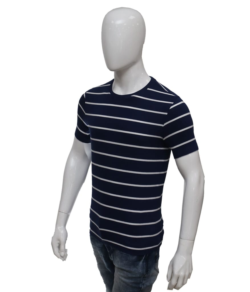 Men's Blue Striped Crew Neck T-Shirt