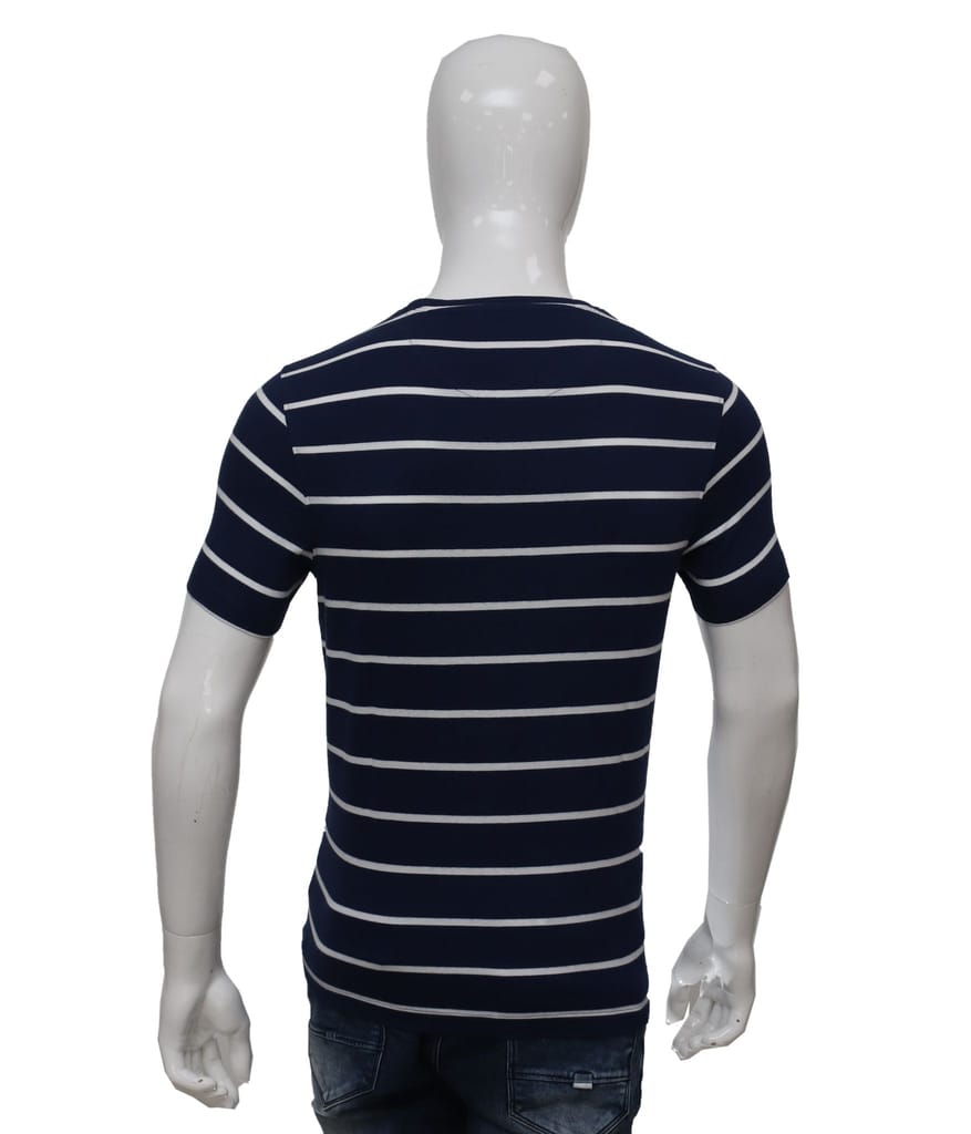Men's Blue Striped Crew Neck T-Shirt