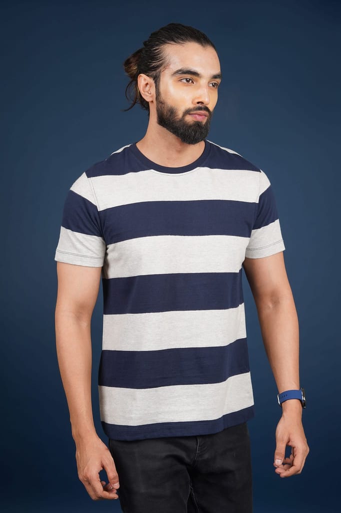 Men's Lt.Grey Striped Crew Neck T-Shirt