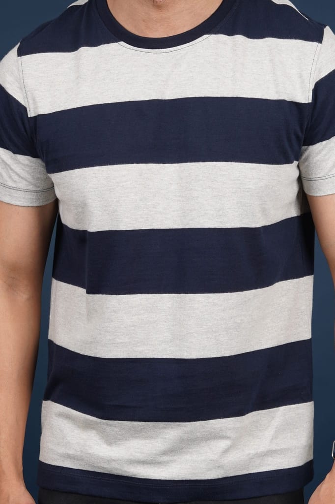 Men's Lt.Grey Striped Crew Neck T-Shirt