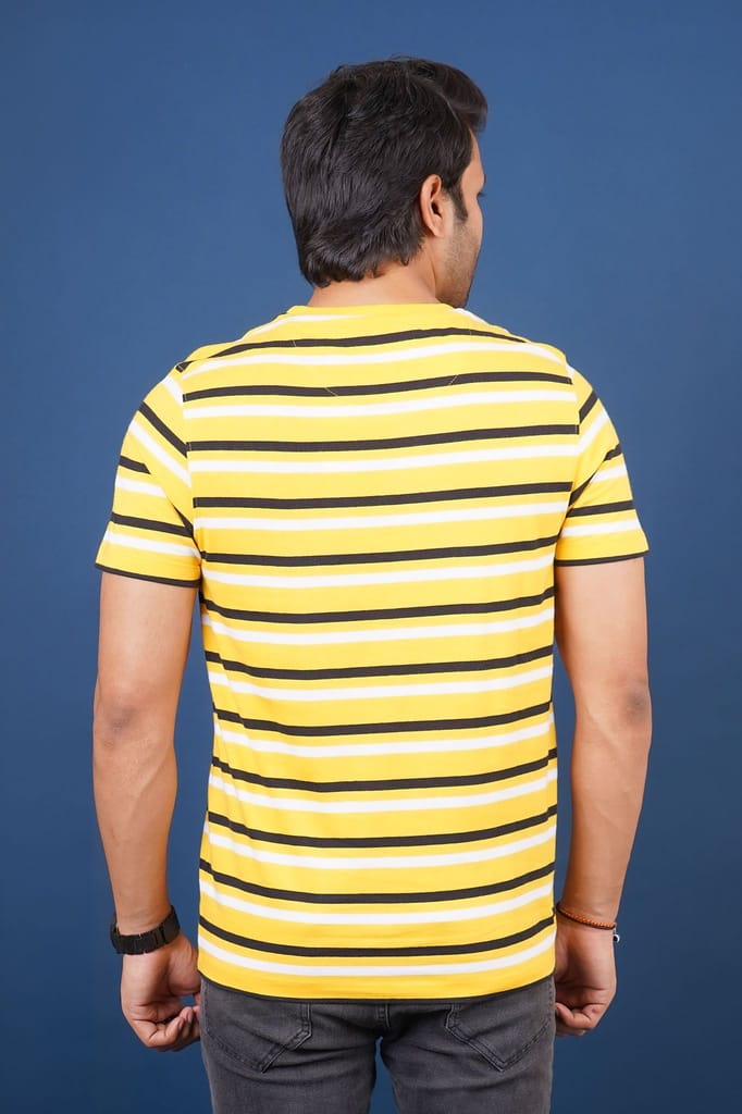 Men's Yellow Striped Crew Neck T-Shirt