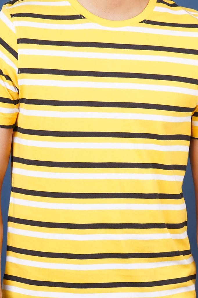 Men's Yellow Striped Crew Neck T-Shirt
