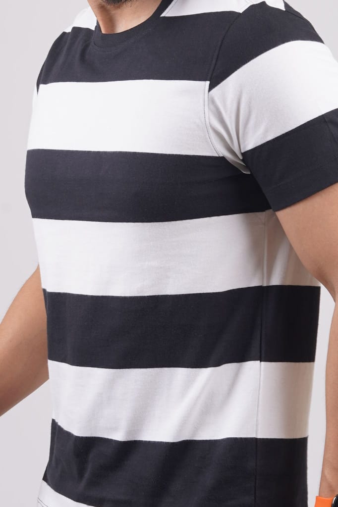 Men's White Striped Crew Neck T-Shirt