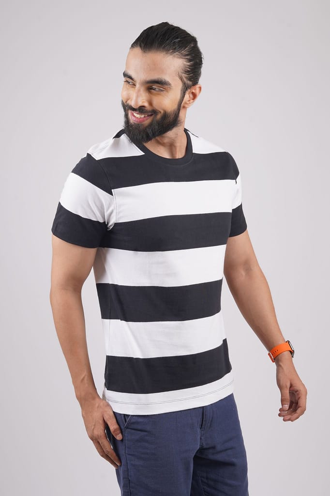 Men's White Striped Crew Neck T-Shirt