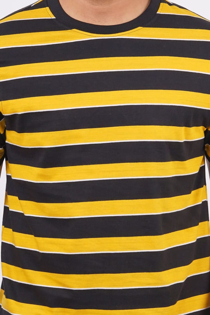 Men's Yellow Striped Crew Neck T-Shirt
