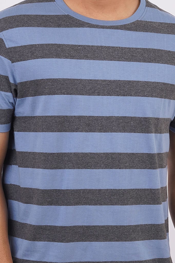 Men's Blue Striped Crew Neck T-Shirt