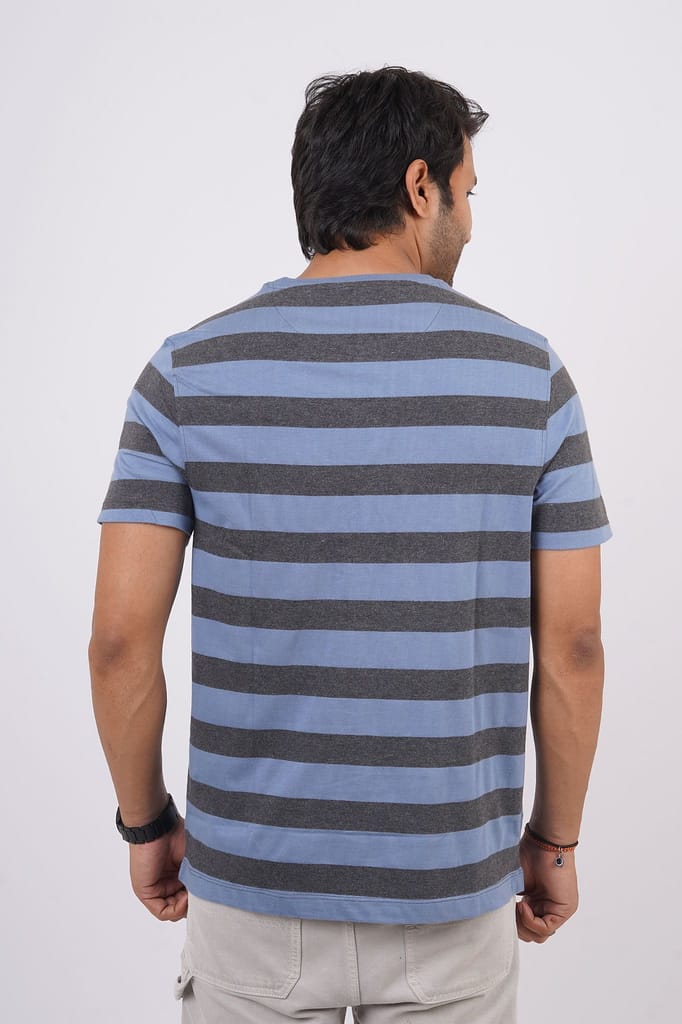 Men's Blue Striped Crew Neck T-Shirt