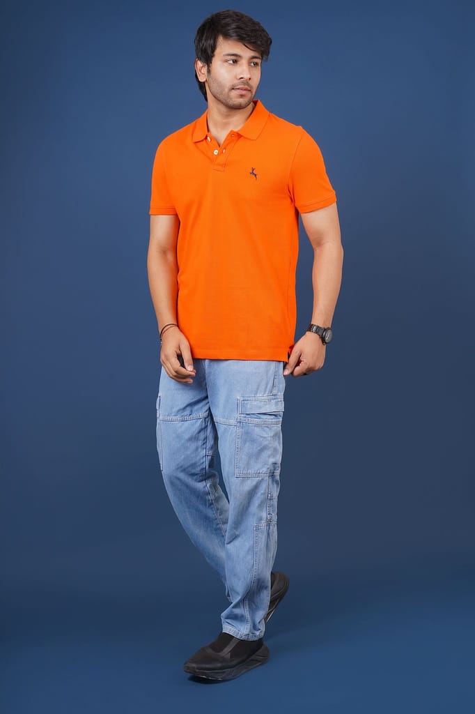 Men's Orange Embroidery Polo T-Shirt