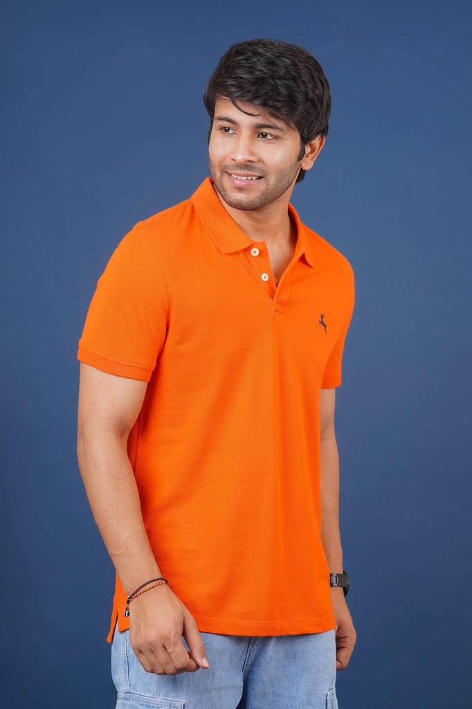 Men's Orange Embroidery Polo T-Shirt