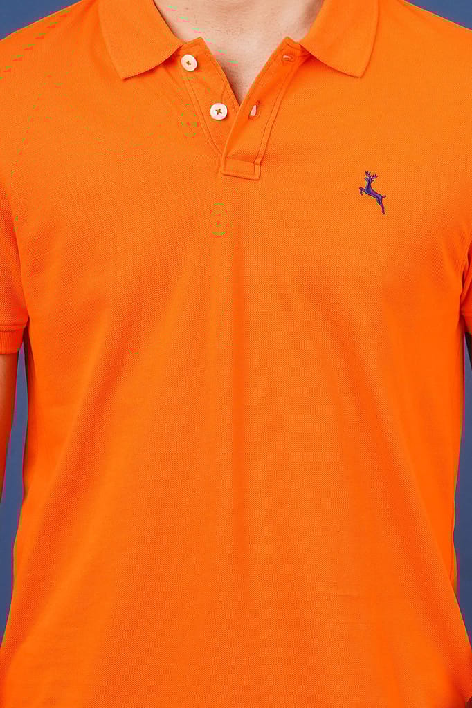 Men's Orange Embroidery Polo T-Shirt