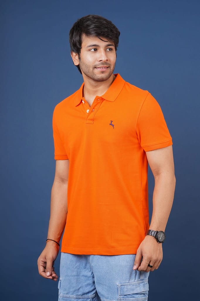 Men's Orange Embroidery Polo T-Shirt